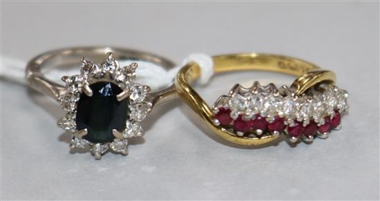 Two gem set dress ring, one set in 18ct gold.